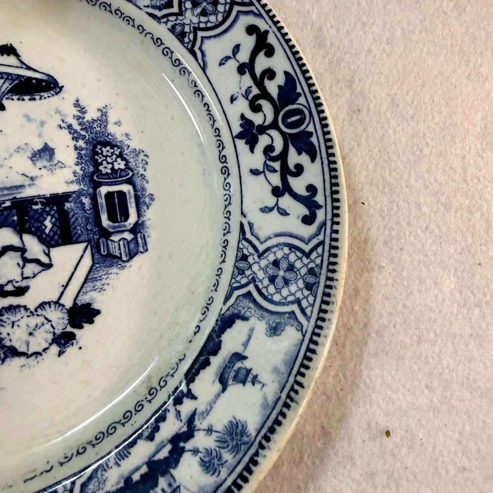 Antique Petrus Regout Pajong Transferware Plate Blue White Chinoiserie Holland